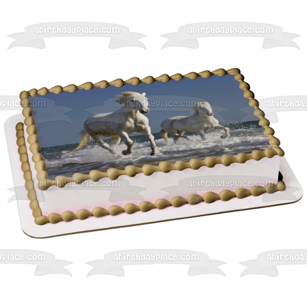 Imagen de decoración comestible para tarta de caballos blancos corriendo en agua ABPID05551 