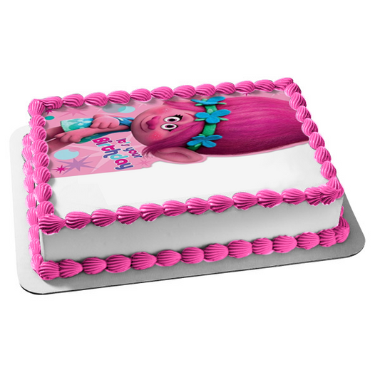 Trolls Princess Poppy Happy Birthday Edible Cake Topper Image ABPID05579