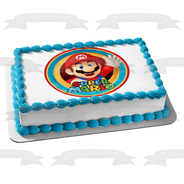 Super Mario con fondo de estrellas Imagen comestible para decoración de tarta ABPID05589 