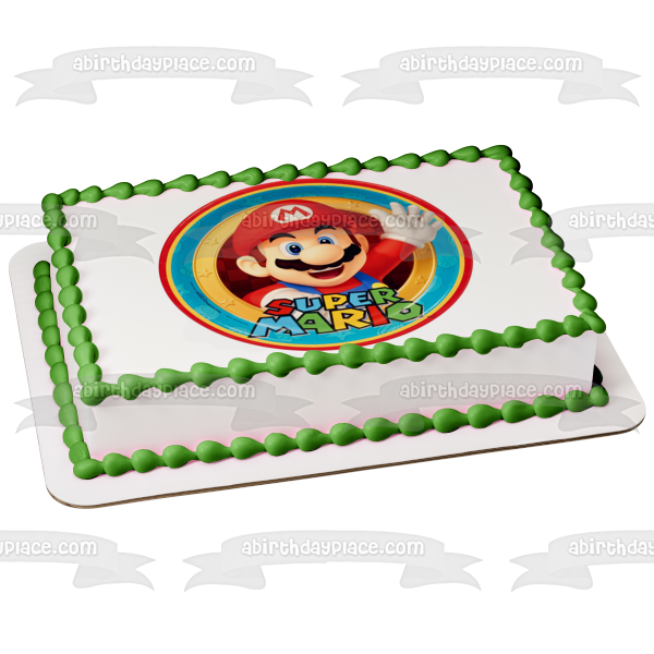 Super Mario con fondo de estrellas Imagen comestible para decoración de tarta ABPID05589 