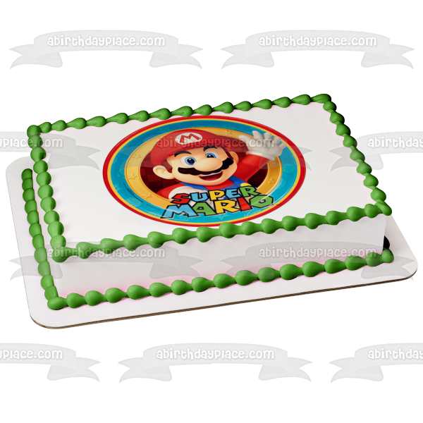 Super Mario with a Stars Background Edible Cake Topper Image ABPID05589