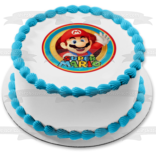 Super Mario con fondo de estrellas Imagen comestible para decoración de tarta ABPID05589 