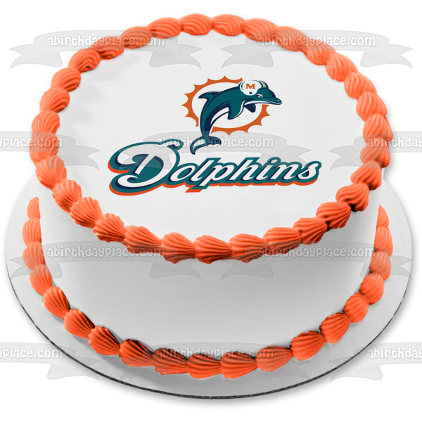 Imagen comestible para decoración de tarta con logotipo y casco de los Miami Dolphins ABPID05596 