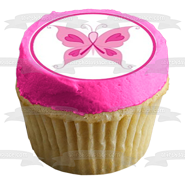 Breast Cancer Awareness Believe Cure Pink Ribbons and Butterflies Edible Cupcake Topper Images ABPID00499