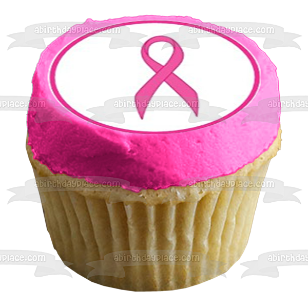 Breast Cancer Awareness Believe Cure Pink Ribbons and Butterflies Edible Cupcake Topper Images ABPID00499