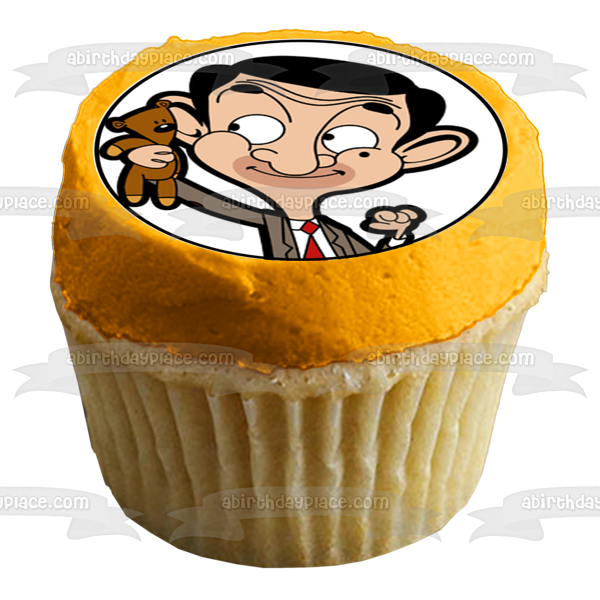 Mr Bean Teddy Bear but First Let Me Get Breakfast Edible Cupcake Topper Images ABPID00587