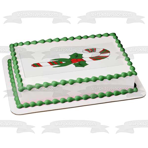 Merry Christmas Candy Cane and a Bow with Mistletoe Edible Cake Topper Image ABPID05658