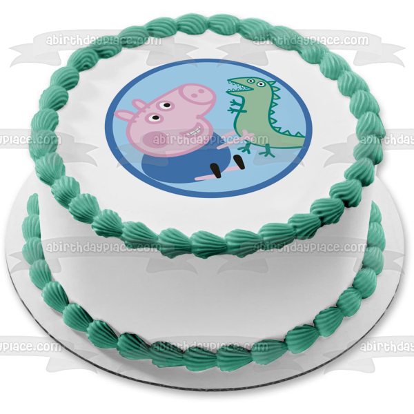 Adorno comestible para tarta de Peppa Pig, dinosaurio verde y George, imagen ABPID05662 