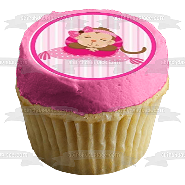 Monkey Ballet Ballerina Tutu Pink Bow Edible Cupcake Topper Images ABPID00652