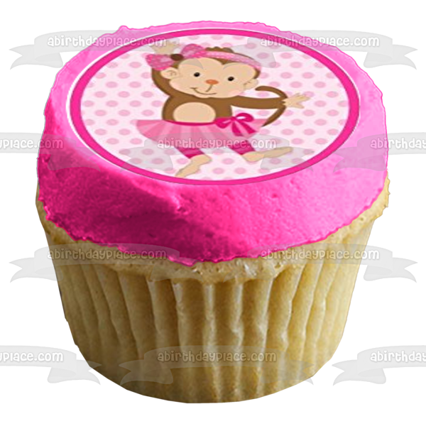 Monkey Ballet Ballerina Tutu Pink Bow Edible Cupcake Topper Images ABPID00652