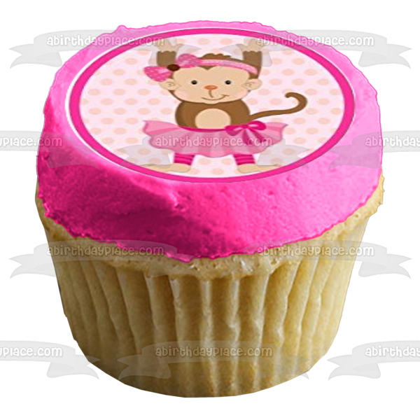 Monkey Ballet Ballerina Tutu Pink Bow Edible Cupcake Topper Images ABPID00652