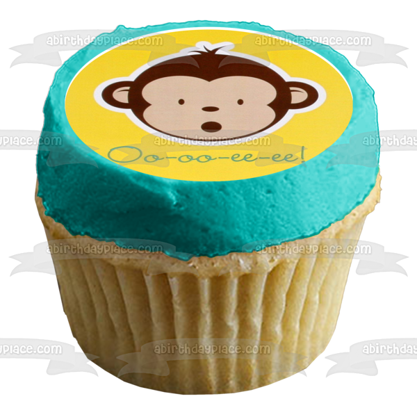 Baby Monkey Blue Yellow Backgrounds Edible Cupcake Topper Images ABPID01203