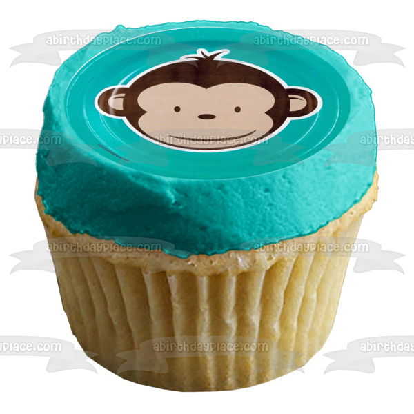 Baby Monkey Blue Yellow Backgrounds Edible Cupcake Topper Images ABPID01203