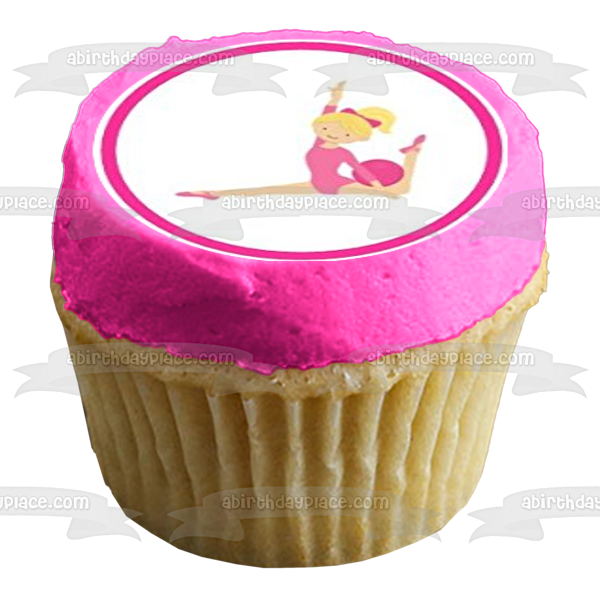 Imágenes de decoración comestible para cupcakes con medallas rosas y poses de chicas de gimnasia ABPID01344 