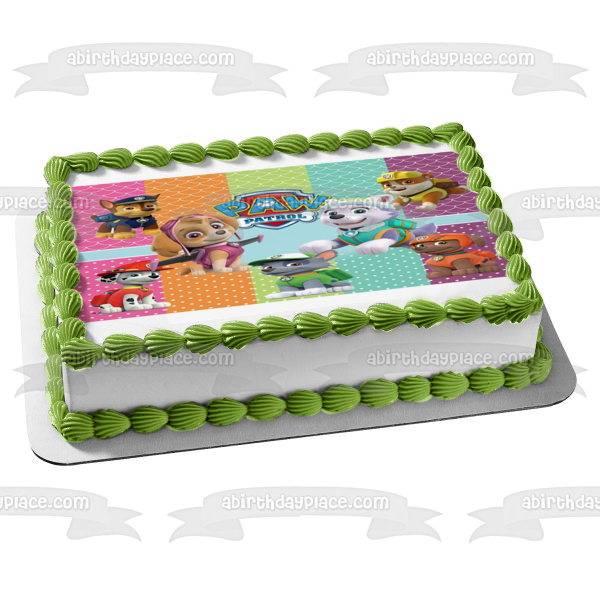 Paw Patrol Logo Chase Marshall Rubble Skye Rocky and Zuma Edible Cake Topper Image ABPID05759