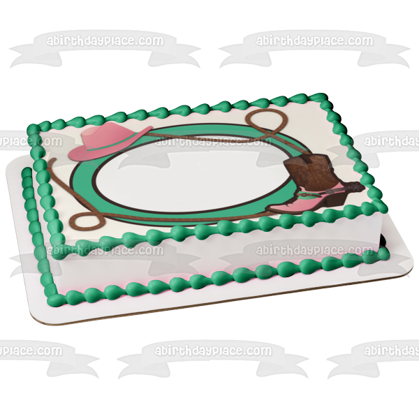 Sombrero de vaquera Bota de vaquera y cuerda Marco de imagen comestible para decoración de tarta ABPID05773 