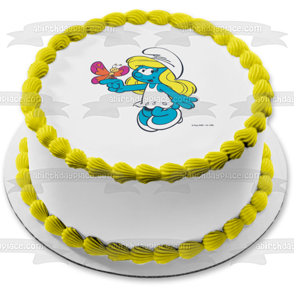 The Smurfs Smurfette and a Butterfly Edible Cake Topper Image ABPID05790