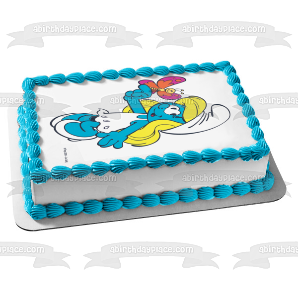 The Smurfs Smurfette and a Butterfly Edible Cake Topper Image ABPID05790