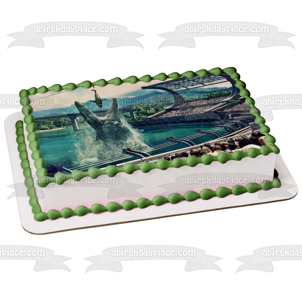 Jurassic World Water Dinosaur and a Shark Edible Cake Topper Image ABPID05833