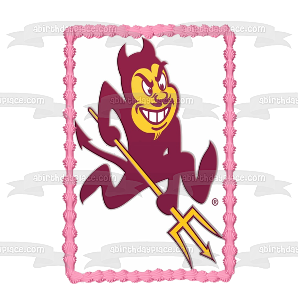 Imagen comestible para decoración de tarta con el logotipo de Sparky the Sun Devil ABPID05845 