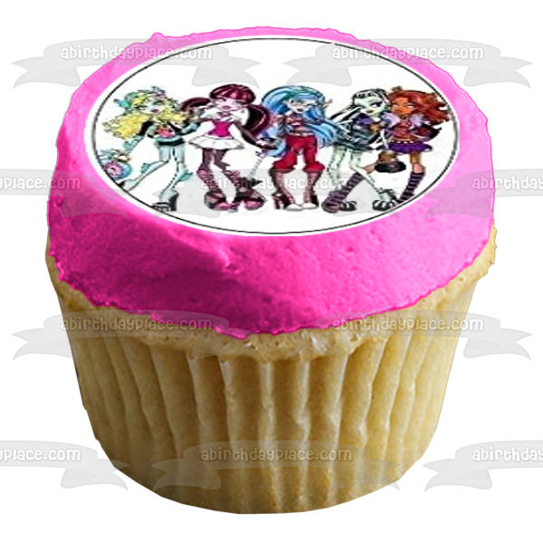 Monster High Clawdeen Wolf Lagoona Blue Cleo De Nile Draculaura Frankie Stein and Ghoulia Yelps Edible Cupcake Topper Images ABPID03438