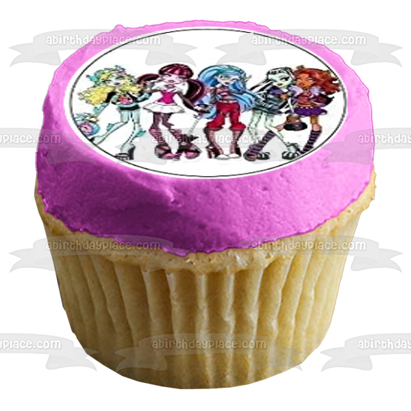 Monster High Clawdeen Wolf Lagoona Blue Cleo De Nile Draculaura Frankie Stein and Ghoulia Yelps Edible Cupcake Topper Images ABPID03438