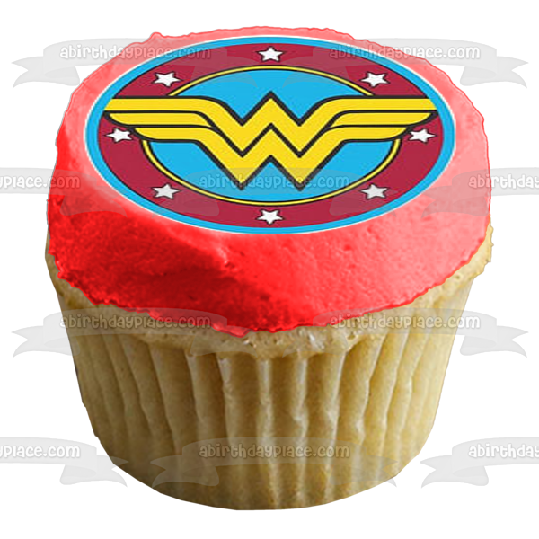 Superhero Logo Superman Batman the Flash Wonder Woman and Green Lantern Edible Cupcake Topper Images ABPID03442