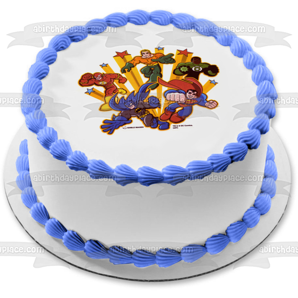 Super Friends the Flash Superman Batman Robin and Green Lantern Edible Cake Topper Image ABPID05888