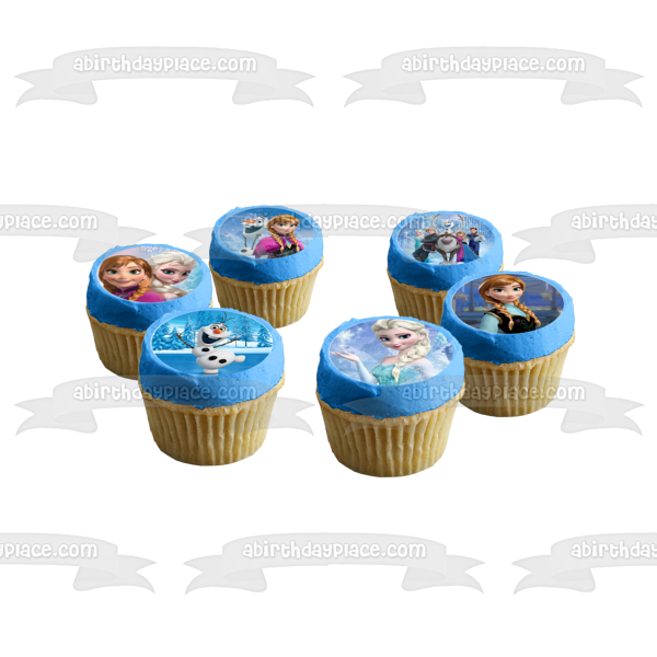 Frozen Anna Elsa Hans Olaf and Kristoff Snowflakes Edible Cupcake Topper Images ABPID03541