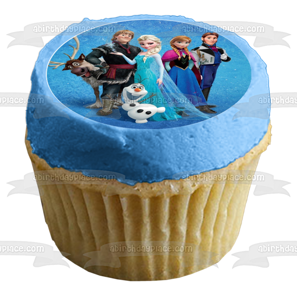 Frozen Anna Elsa Hans Olaf and Kristoff Snowflakes Edible Cupcake Topper Images ABPID03541