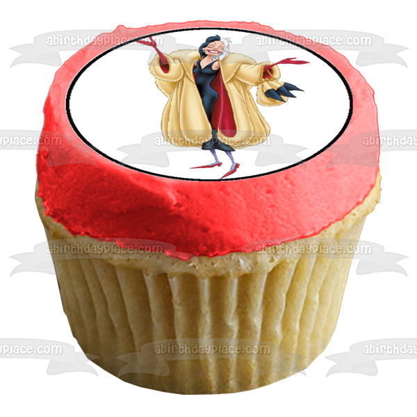 Villians Cruella De Ville Ursula Scar Maleficent Captain Hook Yzma Stepmother Governor Ratcliffe Evil Queen and Gaston Edible Cupcake Topper Images ABPID03551