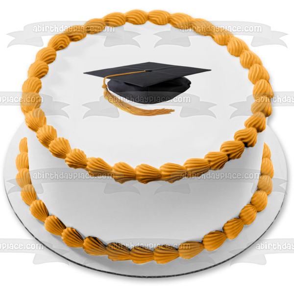 Graduation Black Cap Tassle Edible Cake Topper Image ABPID05932