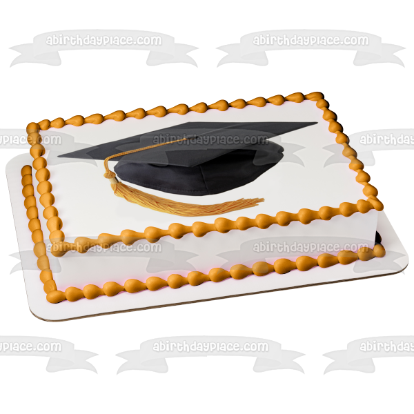 Graduation Black Cap Tassle Edible Cake Topper Image ABPID05932