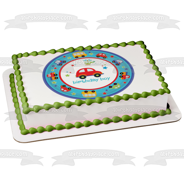 Happy Birthday Boy Cars and Trucks Edible Cake Topper Image ABPID05960