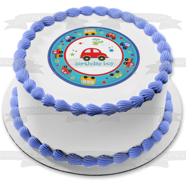 Happy Birthday Boy Cars and Trucks Edible Cake Topper Image ABPID05960