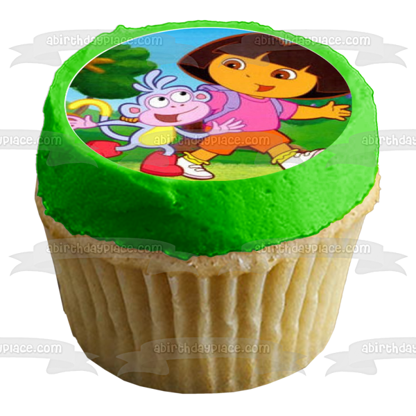 Dora the Explorer Logo Boots and Backpack Edible Cupcake Topper Images ABPID03955