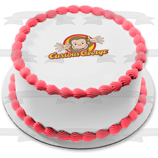 Curious George Logo Waving Red with a Yellow Background Edible Cake Topper Image ABPID05983