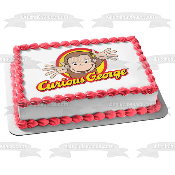 Curious George Logo Waving Red with a Yellow Background Edible Cake Topper Image ABPID05983