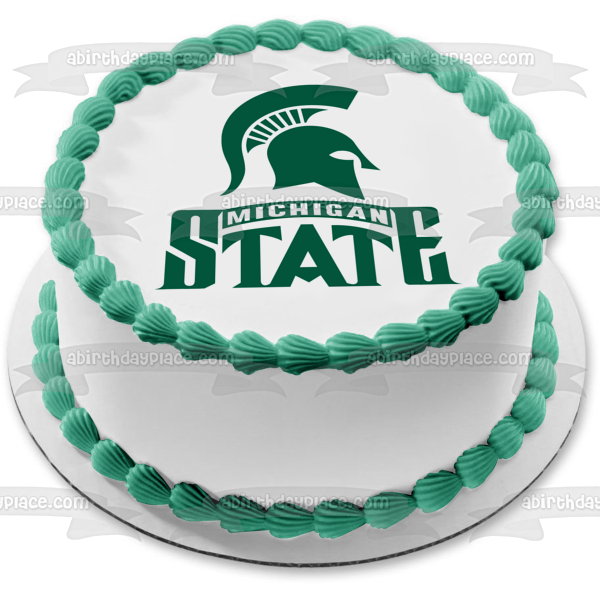 Imagen comestible para tarta con logotipo de los Spartans de hockey de la Universidad Estatal de Michigan ABPID06037 