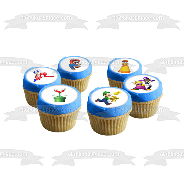 Nintendo Super Mario Luigi Princess Toadstool Yoshi Bowser and Wario Edible Cupcake Topper Images ABPID04339