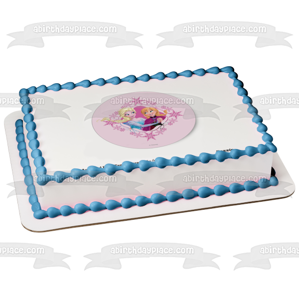 Frozen Anna Elsa with a Pink Background Edible Cake Topper Image ABPID06092