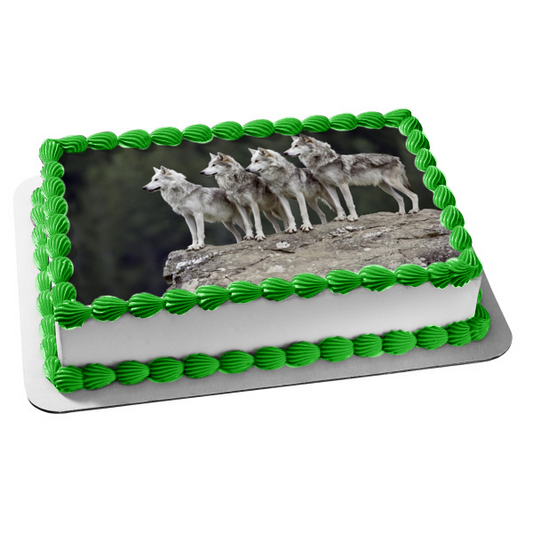 Wolf Family Grey Rock Edible Cake Topper Image ABPID06149