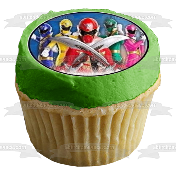 Power Samuri Logos Green Ranger Red Ranger Blue Ranger Gold Ranger and the Pink Ranger Edible Cupcake Topper Images ABPID04984