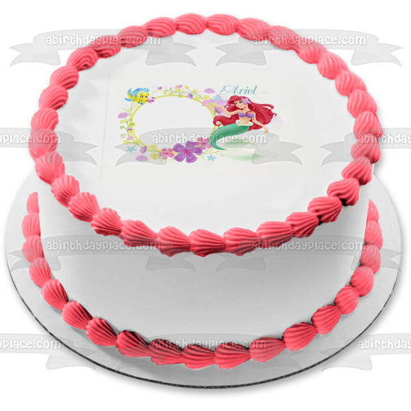 The Little Mermaid Ariel and Flounder Edible Cake Topper Image Frame ABPID06220