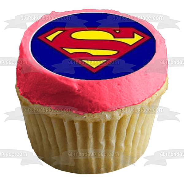 Logotipo de Superman con fondo azul Imágenes comestibles para decoración de cupcakes ABPID04987 