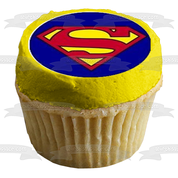 Logotipo de Superman con fondo azul Imágenes comestibles para decoración de cupcakes ABPID04987 