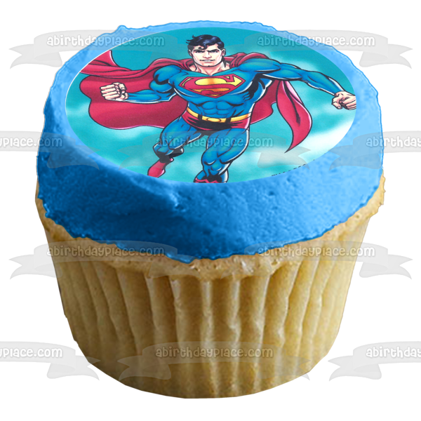 Superman volando y su logotipo Imágenes comestibles para cupcakes ABPID05306 