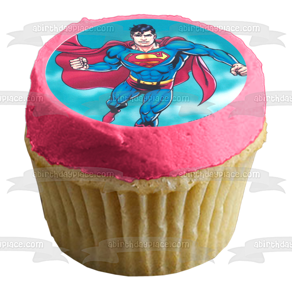 Superman volando y su logotipo Imágenes comestibles para cupcakes ABPID05306 