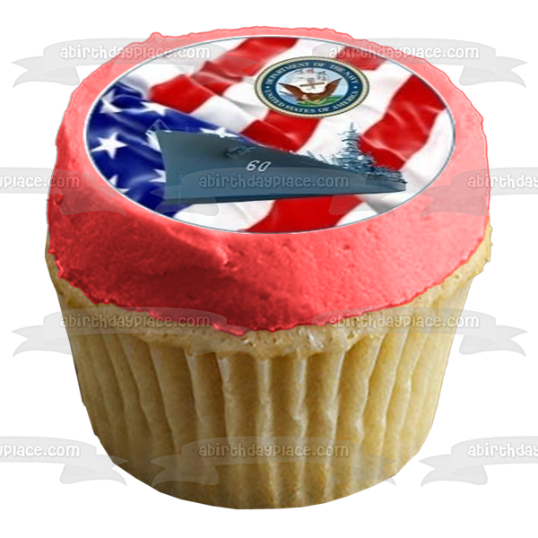 Emblema del logotipo del Departamento de la Marina de los Estados Unidos, águila y bandera de EE. UU., decoración comestible para cupcakes, imágenes ABPID05510 