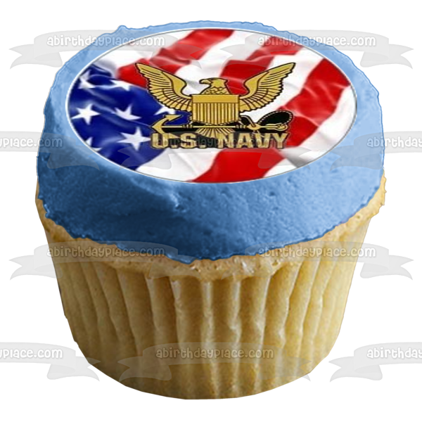 Emblema del logotipo del Departamento de la Marina de los Estados Unidos, águila y bandera de EE. UU., decoración comestible para cupcakes, imágenes ABPID05510 